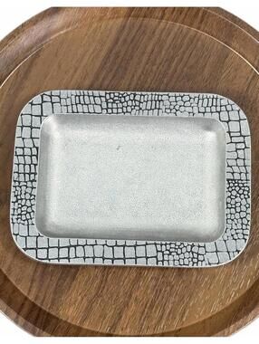 Vintage Wilton Co Pewter Dish Rectangular Tray Textured Border USA